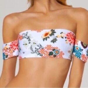 Agua Bendita White Floral Off-Shoulder Bandeau Top with Multi-Color Print
